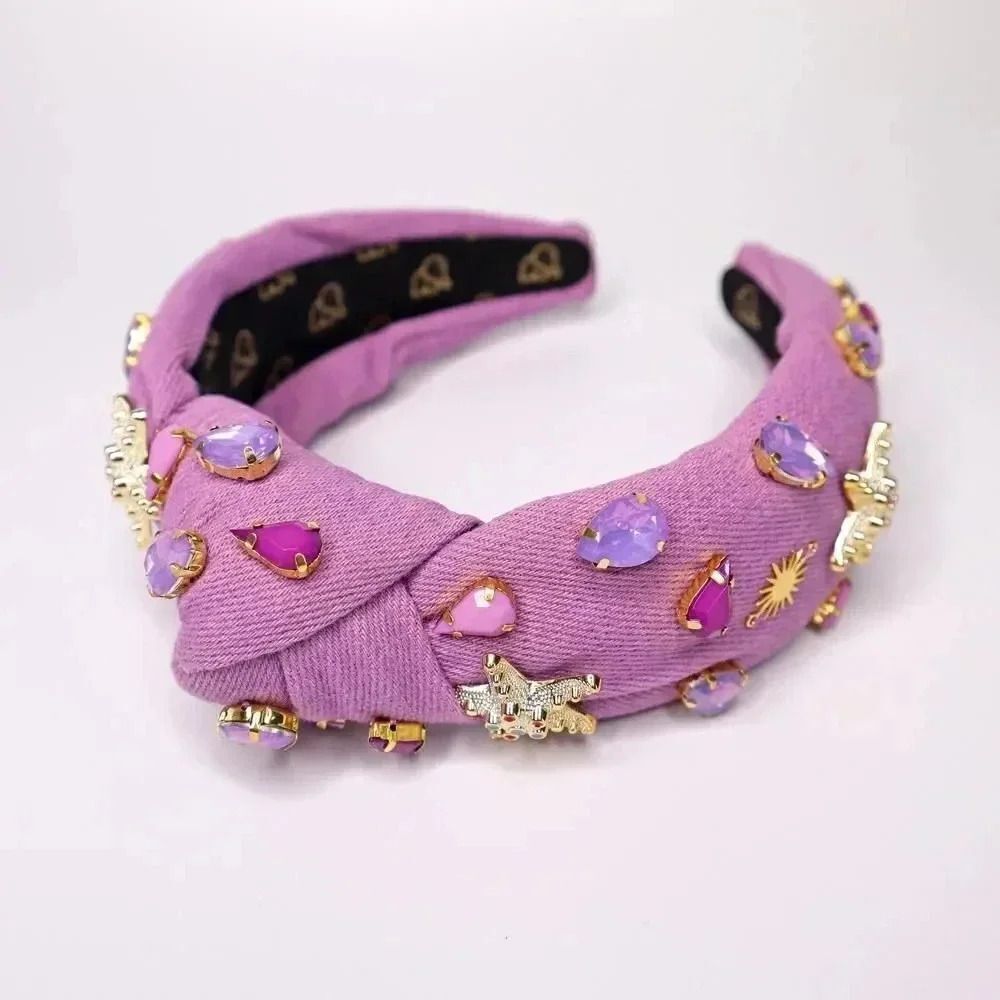 Crystal Headband - DENIM Headband - Knot Headband + Crystals - PURPLE